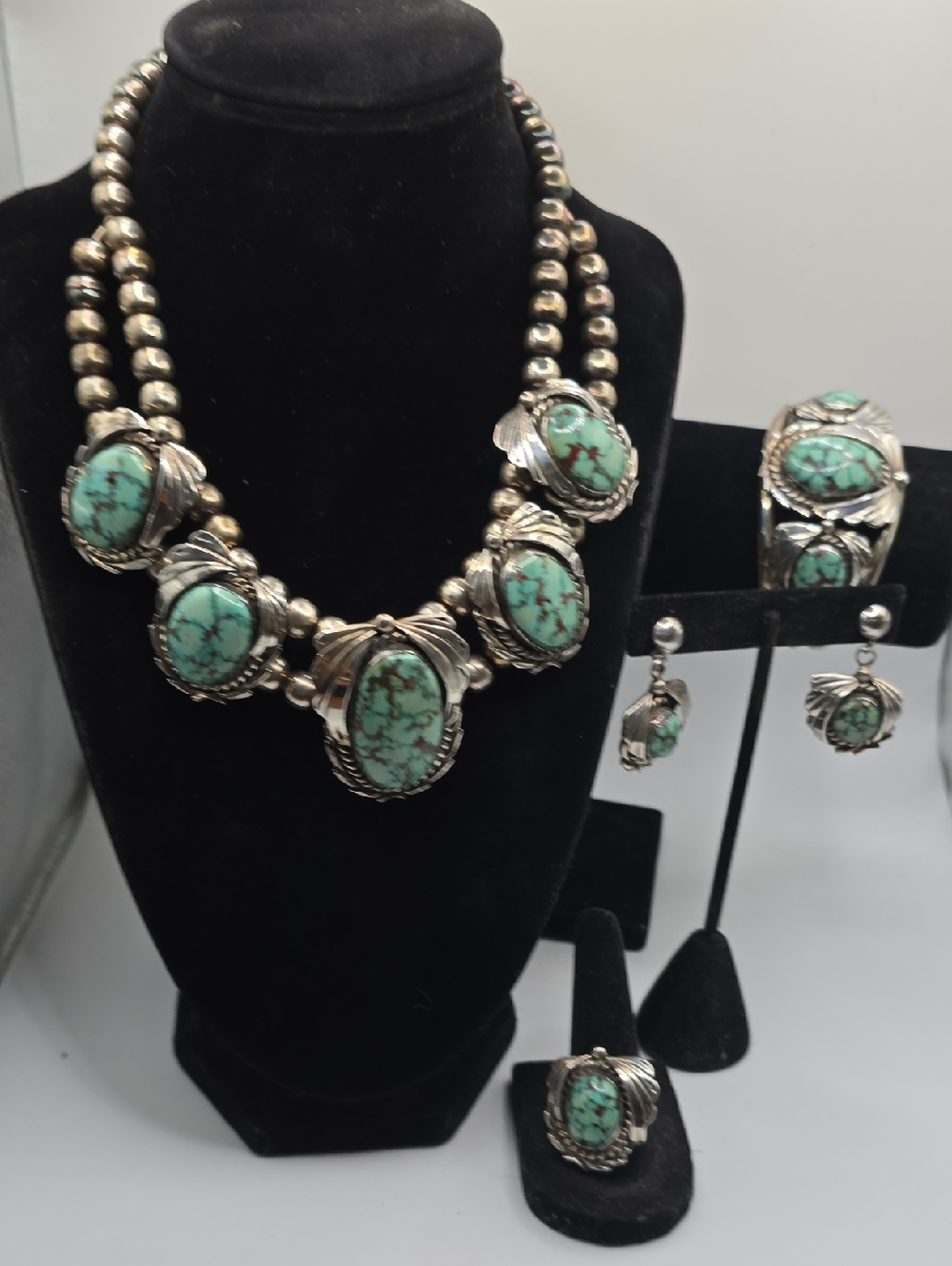 Vintage R. Williams Navajo Sterling Silver Turquoise Stone Parure